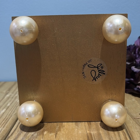 Jillery by Jill Fagin Wooden Gold Painted Trinket Pearls Decorated Jewelry Box ! - Picture 7 of 12